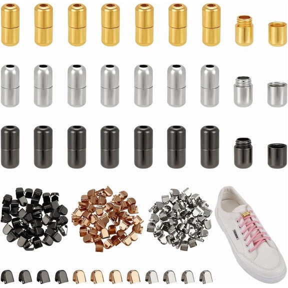 84 Pcs Shoelace Locks Buckle 0.4x0.27 inch Brass Shoelace End Clips Shoelace Tips Alloy Shoelace Head Elastic No Tie Shoe Lace Turnbuckle for No Tie Shoe Laces for DIY
