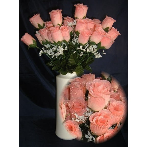 84 Peach Silk Rose Flowers w/Raindrops - Wedding Flowers- Bridal/Floral - Centerpiece Flower Arrangement Supplies- Bridal Bouquet Roses