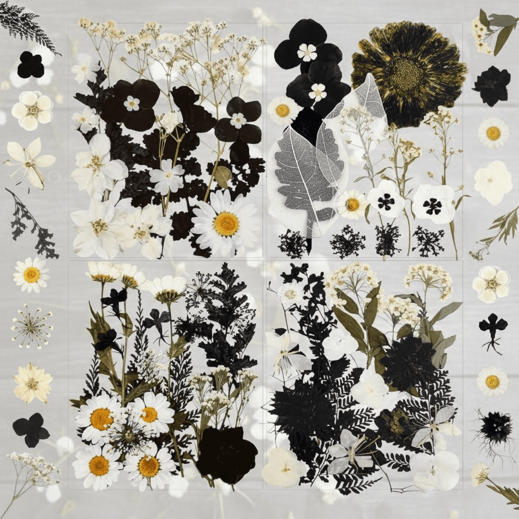 84-Piece Black Dried Pressed Flowers Bulk for Resin Molds, Natural Dry Floral for DIY Crafts, Epoxy Jewelry, Candle Soap Making, and Nails Phone Case Decor