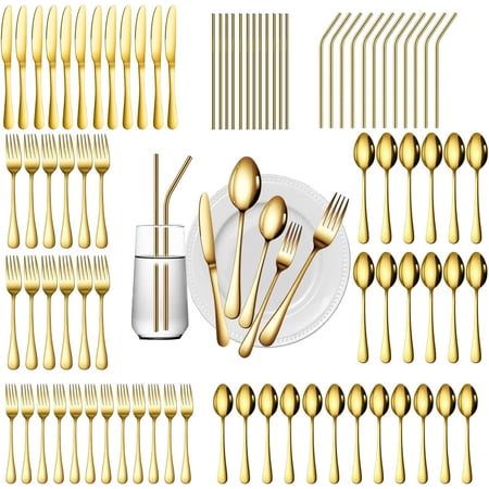 84-Piece Gold Flatware Set Stainless Steel Cutlery for 12 Dishwasher Safe