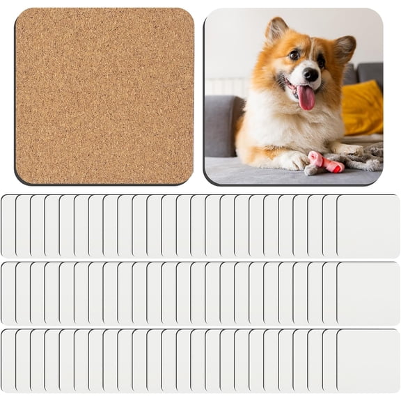 84 Piece Sublimation Coaster Blanks MDF Cork Back Square Heat Transfer Coasters 3.93 x 3.93 Inch