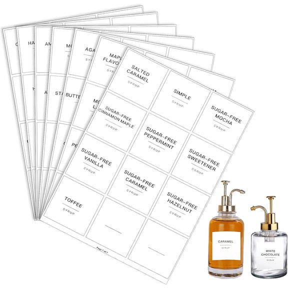 84 Pieces Pantry Labels, Self-Adhesive Labels for Food Containers, Minimalist Waterproof Kitchen Food Labels Preprinted Jar Labels for Storage Bins Coffee Station Syrup Dispenser Labels Blank Labels