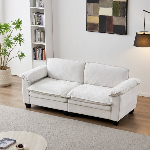 84" Plush Chenille Convertible Sleeper Sofa Bed, Upholstered Folding Couch with Pocket Coil Cushion, Convertible Sleeper Chair with Removable Washable Covers for Living Room Furniture, Beige