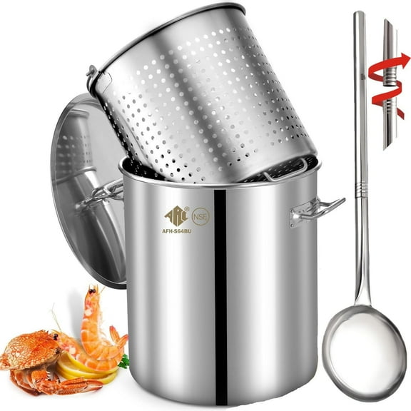 84-Quart Stainless Steel Seafood Boil Pot with Basket and 48-Inch Large Spoon, Crawfish, Crab, Lobster, Shrimp Boil Stock Pot, 21-Gallon