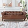 thumbnail image 1 of 84"Rolled Arm Chesterfield Sofa Couch, Modern 3 Seater Sofa Couch, Luxious Leather Couch with Thicken Seat Cushions and Button Tufted Back, Chesterfield Couch with Nailhead Trim, Brown+PU, 1 of 7