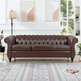 thumbnail image 1 of 84"Rolled Arm Chesterfield Sofa Couch, Modern 3 Seater Sofa Couch, Luxious Leather Couch with Thicken Seat Cushions and Button Tufted Back, Chesterfield Couch with Nailhead Trim, Dark Brown+PU, 1 of 7