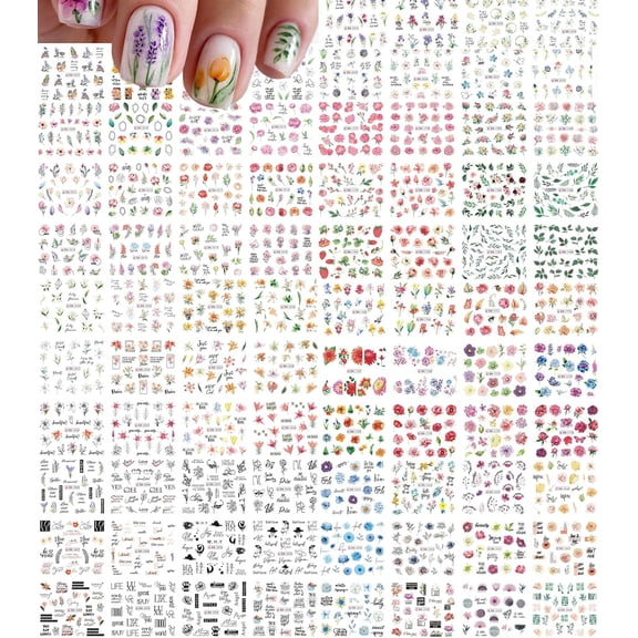 84 Sheets Nail Stickers, Water Transfer DIY Nail Decals, Butterfly Flowers Colorful Transfer Watermark Nail Art Stickers for Nails Toenails Design Nail Tips Decor Halloween Christmas