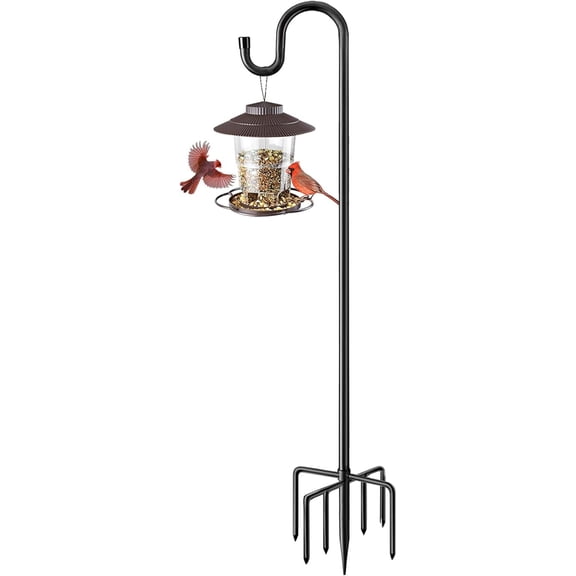 ANIDEER 84" Shepherds Hooks for Outdoor, Heavy Duty Bird Feeder Pole with 7 Prongs Base Hanging Lantern, Hummingbird Feeder, Plant Baskets, Hook Feeders Outside, 1 Pack