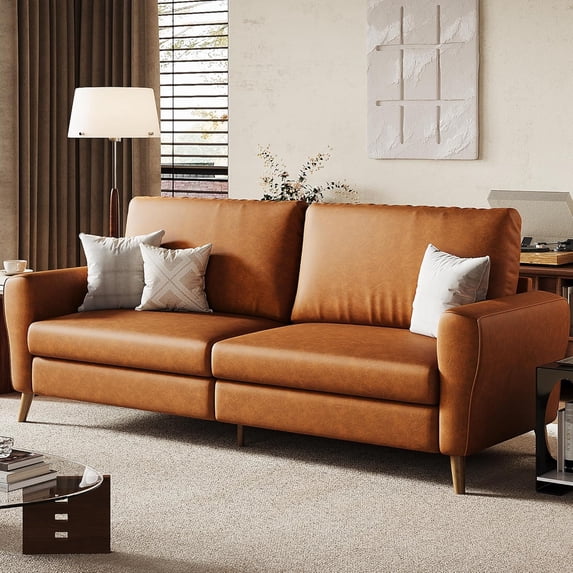 84" Sofa Couch, Large Loveseat Sofa with Streamlined Armrests & Wood Feet, Modern Boucle Sofa for Living Room, Brown