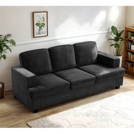 84" Soft Velvet Traditional Sofa, Clearance Couches with Deep Seating, Modern Sofa Couch with Wide Arms for Living Room, Black