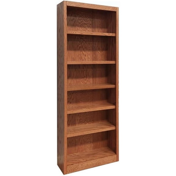 84" Traditional Wood Bookshelf Bookcase, 4 Adjustable & 2 Fixed Shelves, Easy Assembly, Home/Office, Dry Oak Finish