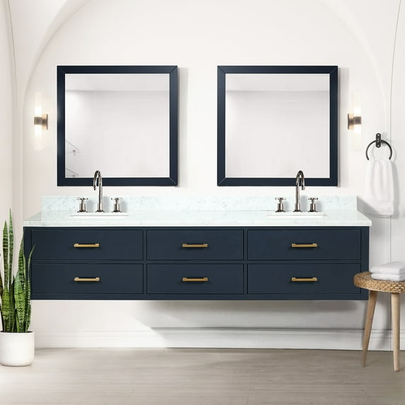 84" W X 22" D Blue Bath Vanity, Marble Top, Faucet, Soft Close Solid Wood 84 In. 22 Vanity With Surface,