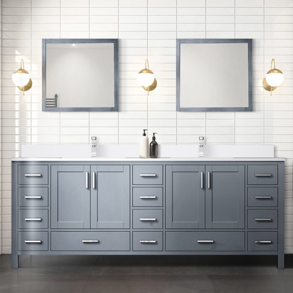 84" W X 22" D Dark Grey Bath Vanity With Cultured Marble And 34" Mirror - Soft Close, , Plentiful Storage Alternatives Available Bathroom Counter 84 In. 22 Top 34 Scratchproof, Abundant Facilities