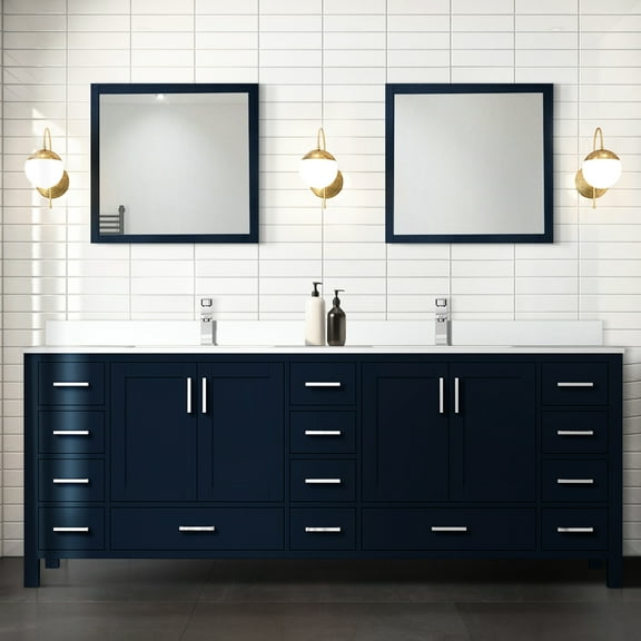 84 In W X 22 D Navy Blue Double Bath Vanity - White Quartz Countertop, Solid Wood, Soft Close Function, Scratch & Stain , Ample Storage Space 84"x22" With Wood Frame, Hardware, And Abundant