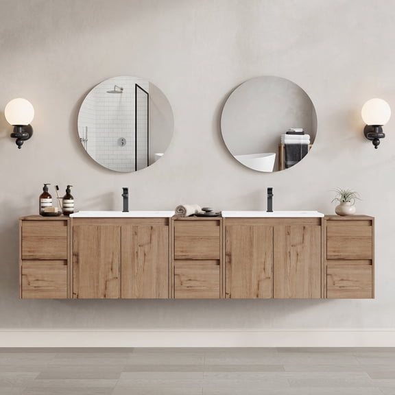 84" Wall Mounted Bathroom Vanity with Medicine Cabinets, Soft-Close Drawers, Adjustable Shelves & Ample Storage