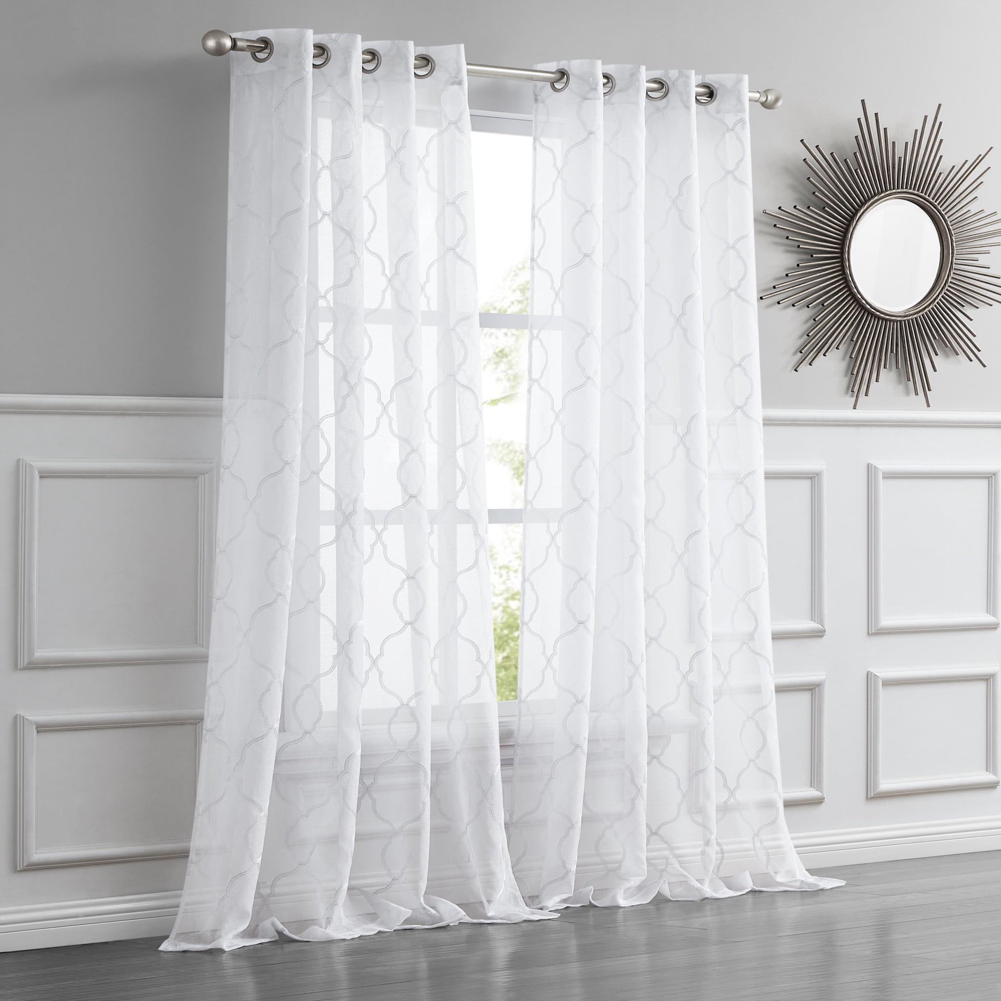 View of 84â€ White Trellis Pattern Embroidered Window Curtain Panel - Walmart ...