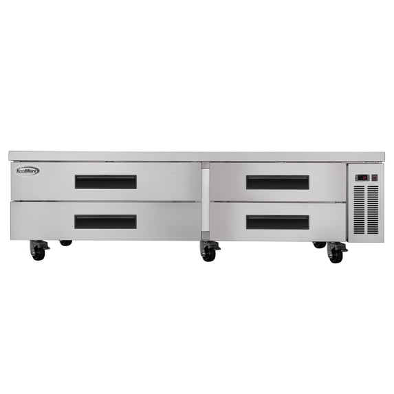 84 in. Commercial Chef Base Refrigerator Storage Cabinet for Cold Foods, Fresh Ingredients, and Condiments, Refrigerated Pull-Out Drawers, Rolling Caster Wheels, ETL Listed (KM-BR-844D)