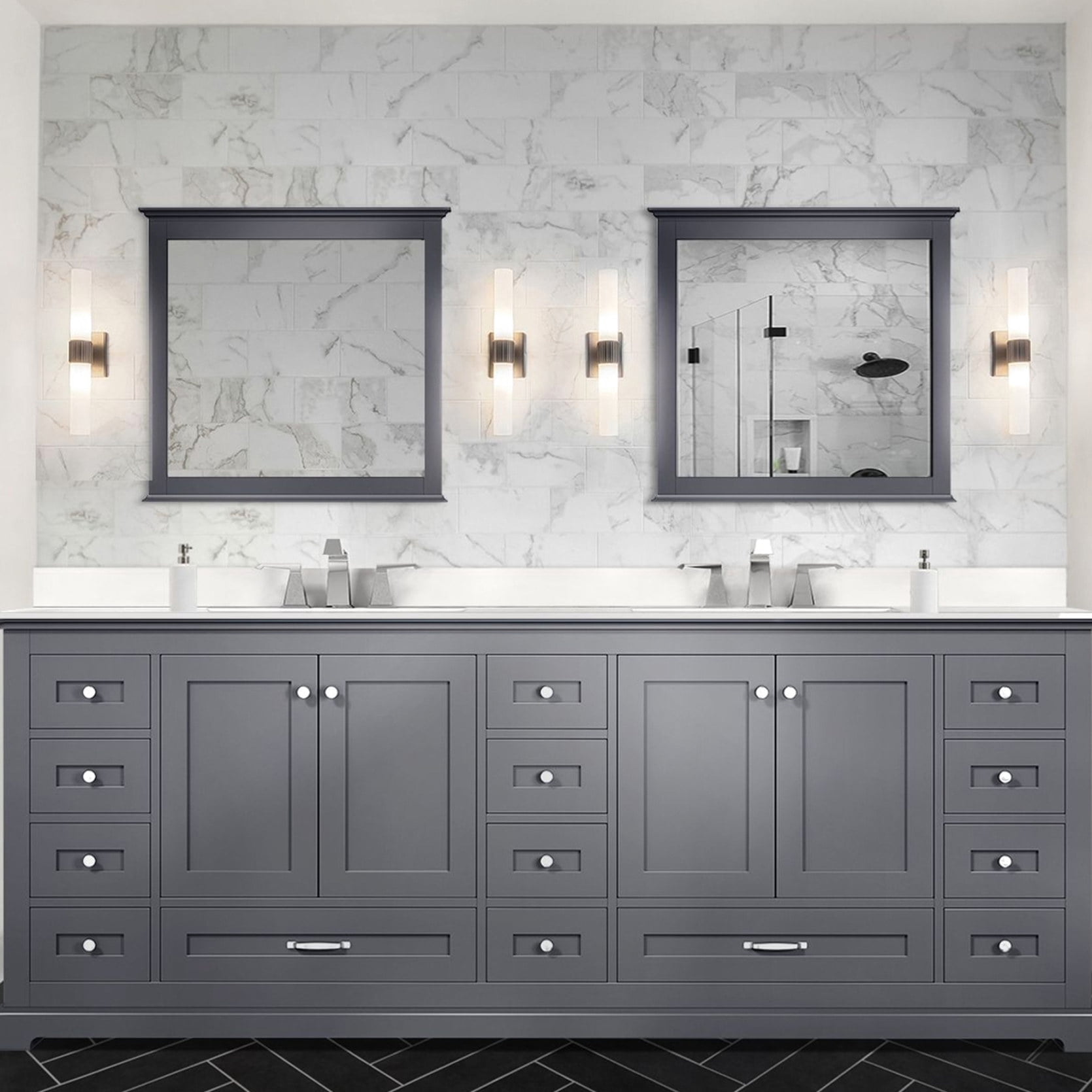84 in. W Double Bath Vanity in Dark Grey | Comes with Faucet Set and 34 ...