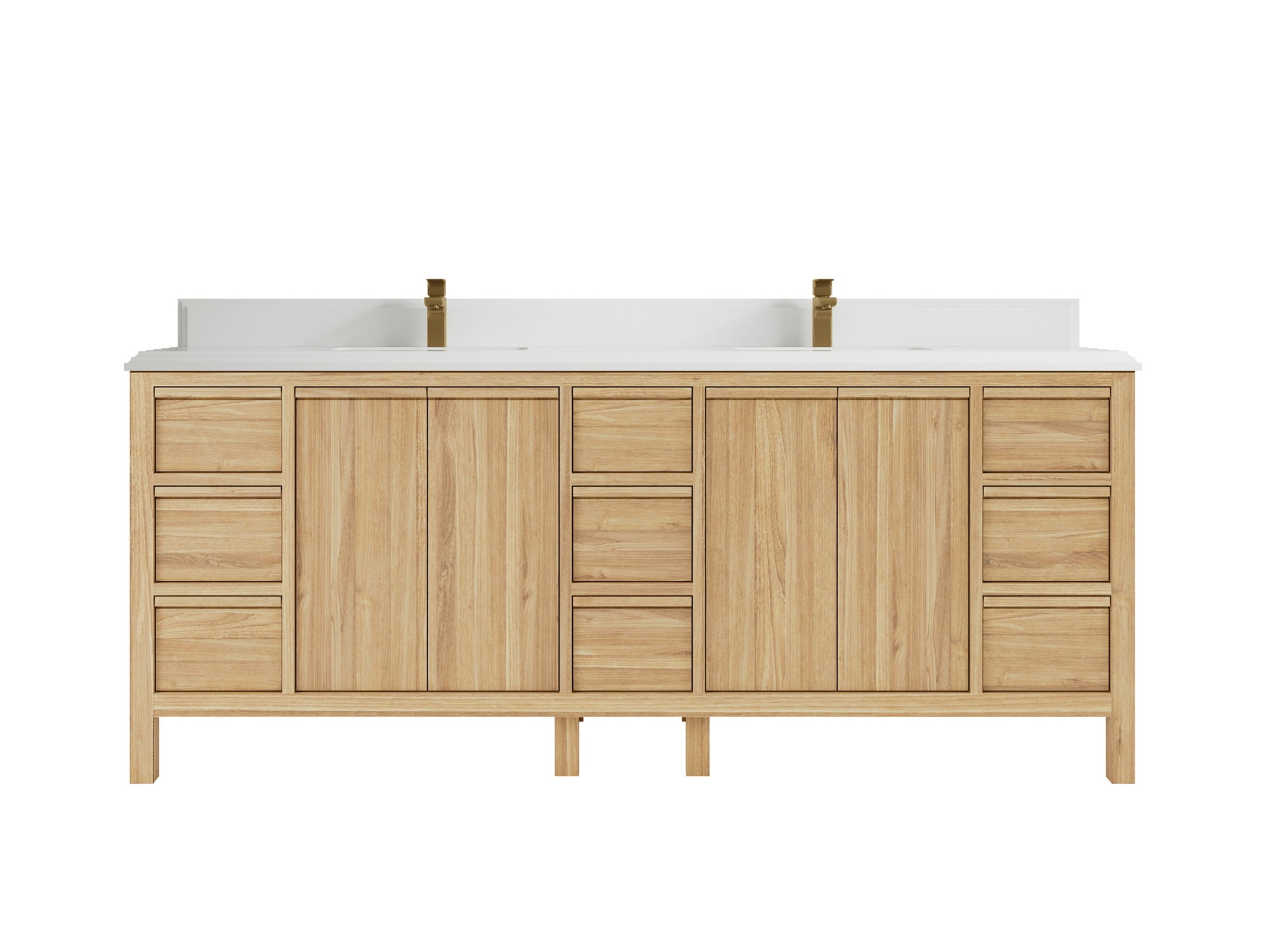 Elizabeth 84" Light Natural Teak Double Sink Vanity with White Quartz