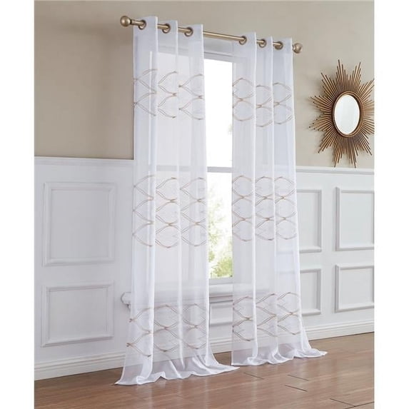 84 in. White & Gold Wave Embroidered Window Panels - Set of 2