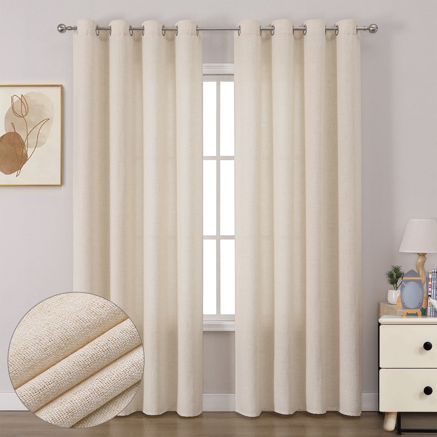 Linen Curtains 52x84 inch, 2 Panels Light Filtering Curtains Privacy Assured & Ventilation, Burlap Semi-Sheer Window Drapes for Bedroom Living Room Dining Farmhouse Decor