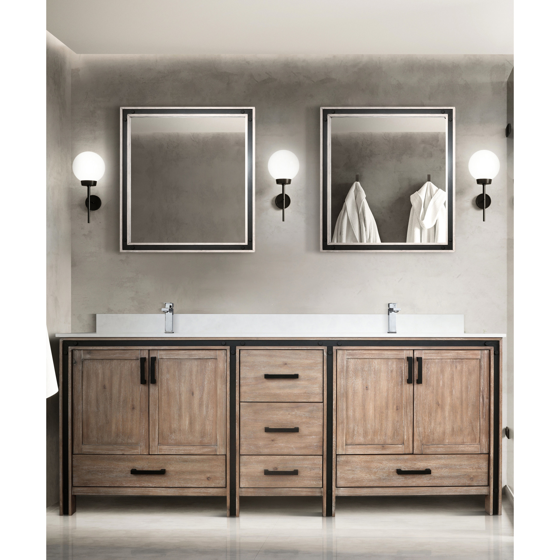 84 - inch barnwood double vanity / Quick install with 34 - inch mirrors ...