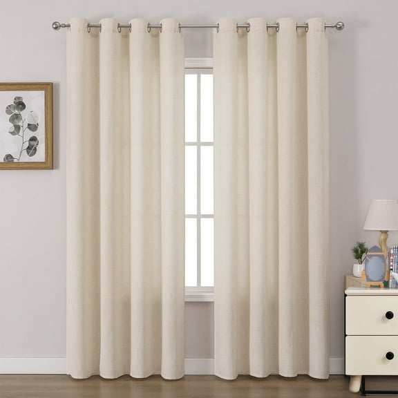 Natural Linen Curtains 52x84 inch, 2 Panels Light Filtering Curtains for Bedroom Living Room Farmhouse, Semi-Sheer Burlap Linen Window Drapes with Grommet for Decor, Privacy Protection