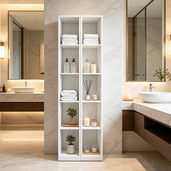 84-inch tall bookshelf, 10 cubes, 5 layers with 2 white bookshelves, 23.6-inch wide cabinet, space-saving white display cabinet, suitable for bedrooms, dining rooms, and kitchens