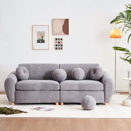 84" Modern Curved Chenille Sofa, Soft Cushion Couch for Living Room, Comfortable Seating