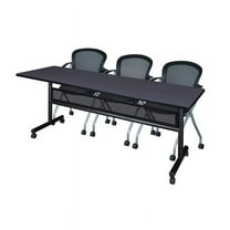 84" x 24" Flip Top Mobile Training Table w/ Divider- Grey & 3  Nesting Chairs