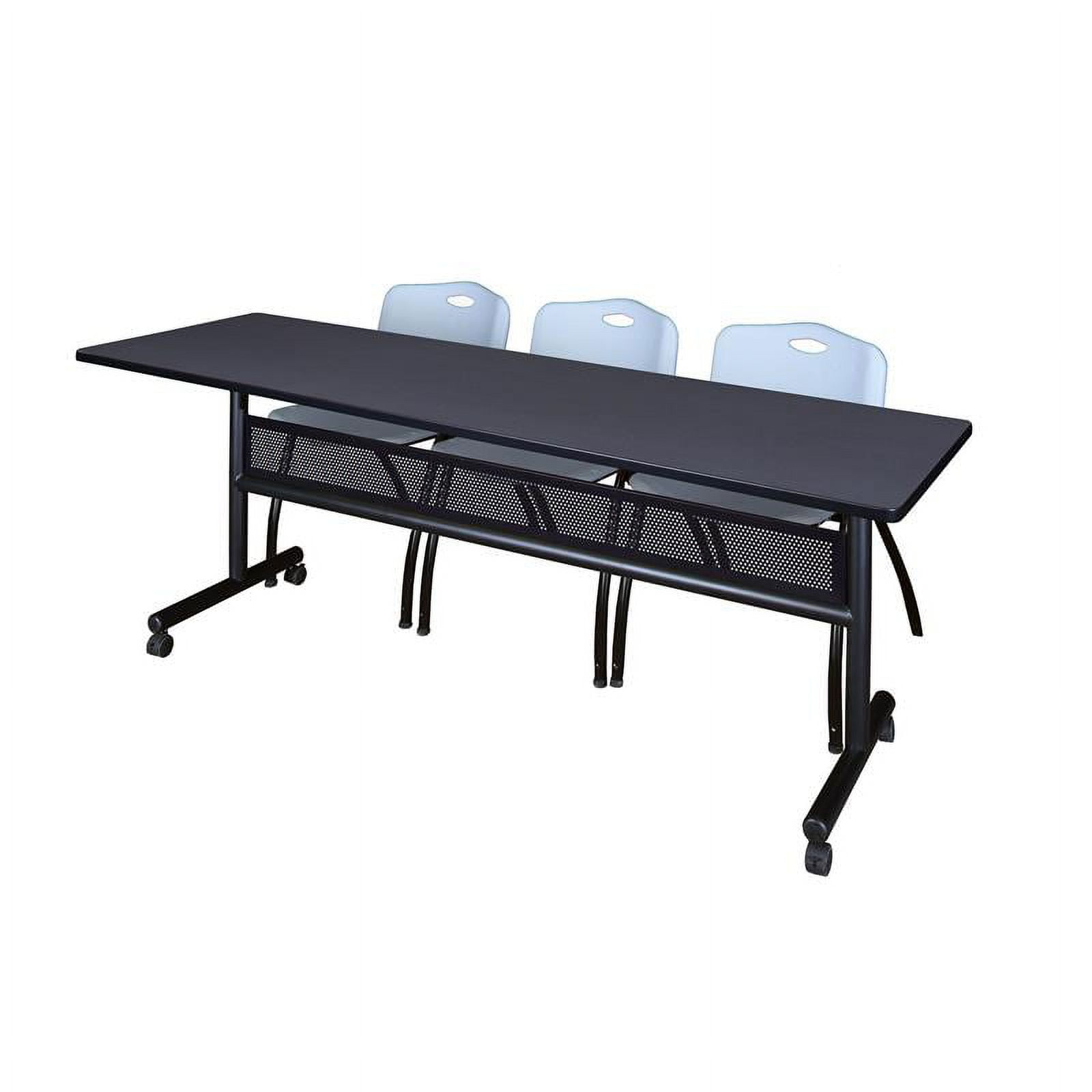84" x 24" Gray Flip Top Mobile Training Table with Chairs