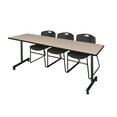 thumbnail image 1 of 84" x 24" Kobe Mobile Training Table- Beige & 3 Zeng Stack Chairs- Black, 1 of 5