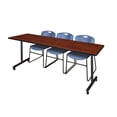 thumbnail image 1 of Regency Kobe 84 x 24 in. Mobile T-Base Training Table- Cherry, 2 Zeng Stack Chairs- Blue, 1 of 8