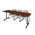 thumbnail image 1 of 84" x 24" Kobe Mobile Training Table- Cherry & 3 Zeng Stack Chairs- Grey, 1 of 6