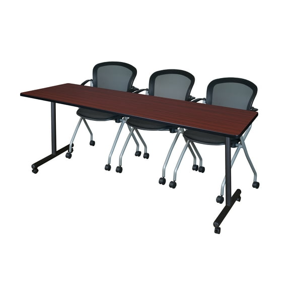 84" x 24" Kobe Mobile Training Table- Mahogany & 3 Cadence Chairs- Black