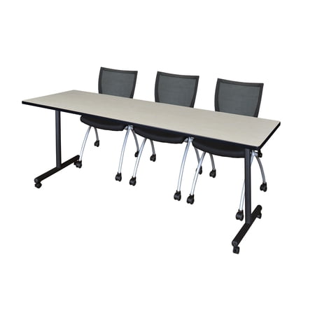 Regency 84" x 24" Kobe Mobile Training Table- Maple & 3 Apprentice Chairs- Black