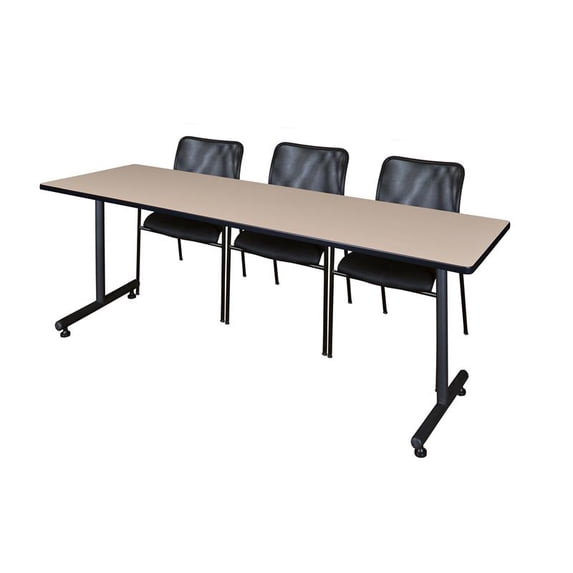 84" x 24" Kobe Training Table- Beige & 3 Mario Stack Chairs- Black