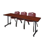 84" x 24" Kobe Training Table- Cherry & 3 'M' Stack Chairs- Burgundy