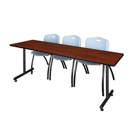 84" x 24" Kobe Training Table- Cherry & 3 'M' Stack Chairs- Grey