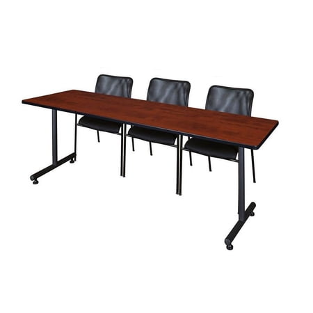 84" x 24" Kobe Training Table- Cherry & 3 Mario Stack Chairs- Black