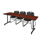 84" x 24" Kobe Training Table- Cherry & 3 Zeng Stack Chairs- Black