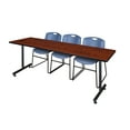 thumbnail image 1 of 84" x 24" Kobe Training Table- Cherry & 3 Zeng Stack Chairs- Blue, 1 of 6