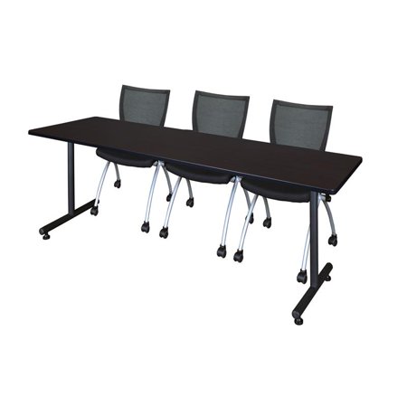 84" x 24" Kobe Training Table- Mocha Walnut & 3 Apprentice Chairs- Black