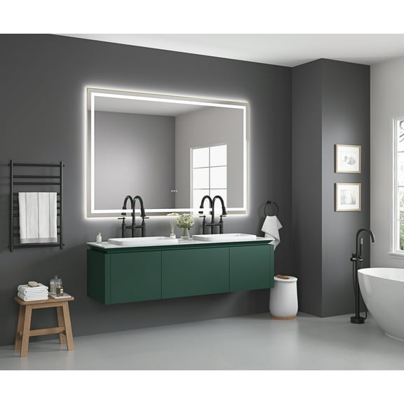 84 x 48 Inch LED Bathroom Mirror with Front and Backlight, Wall Mounted Vanity