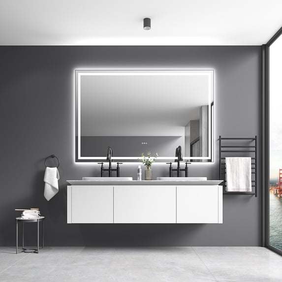 84 x 48 Inch LED Bathroom Mirror with Front and Backlight, Wall Mounted Vanity