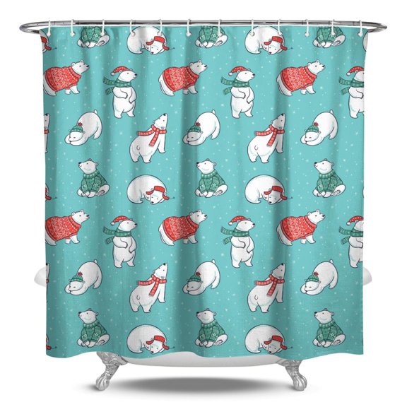 84" x 72" Cute Bear Shower Curtain - Polar Bear Cartoon Print, Brown Forest Winter Hunting Wild Artistic Design, Waterproof Bathroom Curtain with Metal Grommets & Hooks