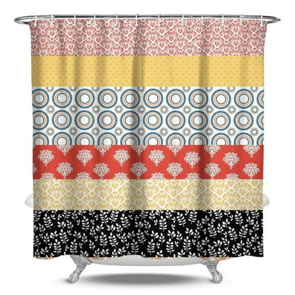 84" x 72" Geometric Vintage Floral Shower Curtain Waterproof Quick-Dry with Metal Grommets