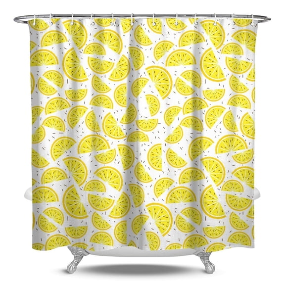 84" x 72" Lemon Shower Curtain - Cute Summer Fruit Floral Print Waterproof Bathroom Drapes with Metal Grommets & Hooks