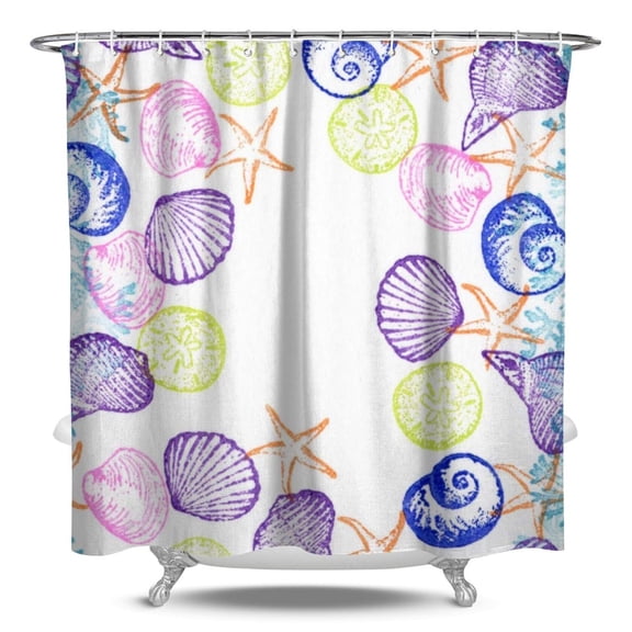 84" x 72" Mermaid & Anchor Shower Curtain Waterproof Quick-Dry Polyester Seashell Starfish Bathroom Decor with Hooks