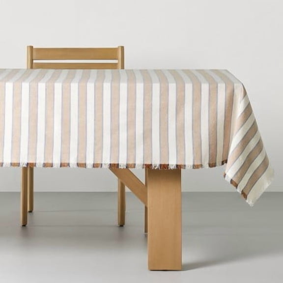 84"x60" Striped Tablecloth Cream